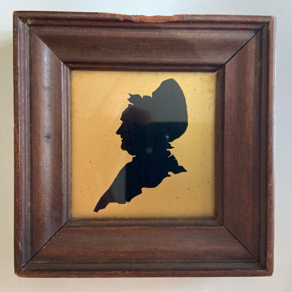 Vintage Framed Mini Silhouette of Martha Washington Black ink on‎ Gold Foil 4x4